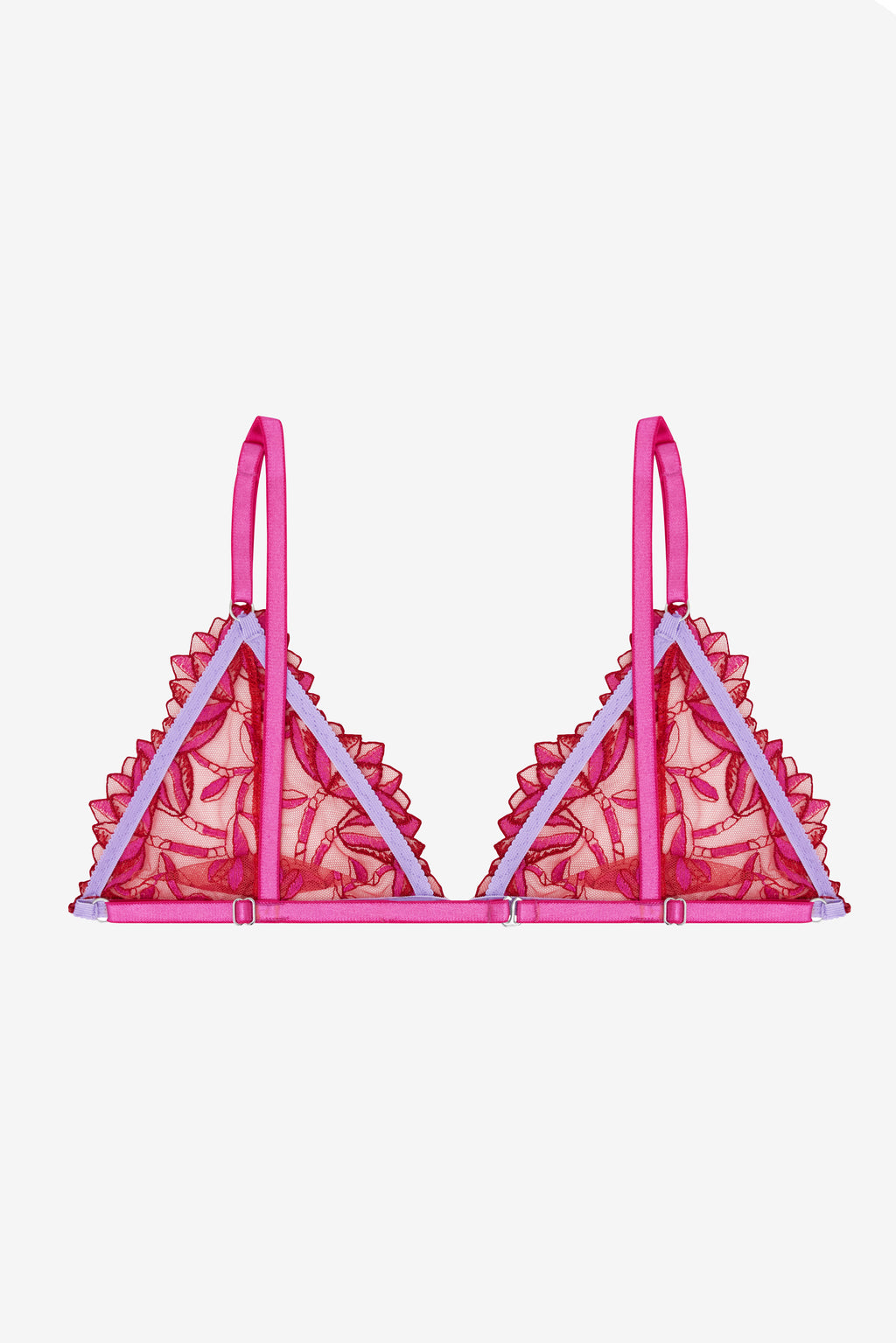 Flammée - Red Flower Print Lace Bralette